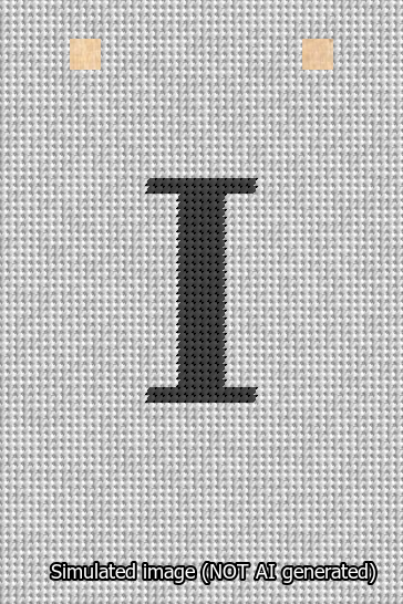A simulated image of the stitched needlepoint design: Banner 13m Squared I Black on White. Not A.I. generated.