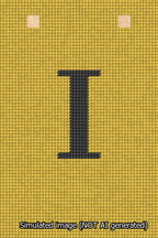 A simulated image of the stitched needlepoint design: Banner 13m Squared I Black on Yellow. Not A.I. generated.