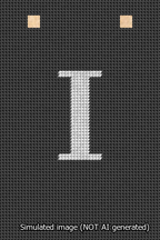 A simulated image of the stitched needlepoint design: Banner 13m Squared I White on Black. Not A.I. generated.