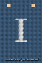 A simulated image of the stitched needlepoint design: Banner 13m Squared I White on Blue. Not A.I. generated.