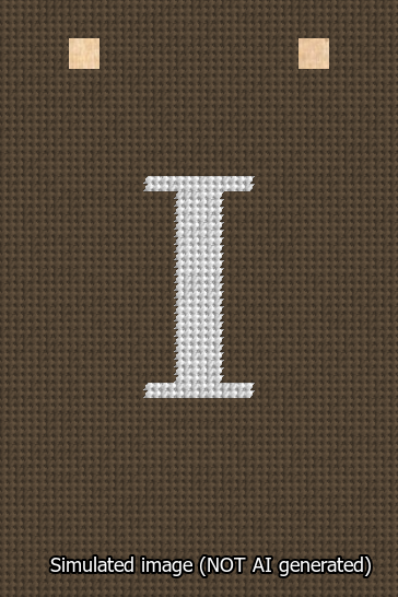 A simulated image of the stitched needlepoint design: Banner 13m Squared I White on Brown. Not A.I. generated.