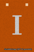 A simulated image of the stitched needlepoint design: Banner 13m Squared I White on Orange. Not A.I. generated.