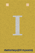 A simulated image of the stitched needlepoint design: Banner 13m Squared I White on Yellow. Not A.I. generated.