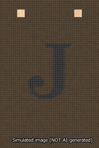 A simulated image of the stitched needlepoint design: Banner 13m Squared J Black on Brown. Not A.I. generated.