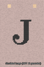 A simulated image of the stitched needlepoint design: Banner 13m Squared J Black on Pink. Not A.I. generated.