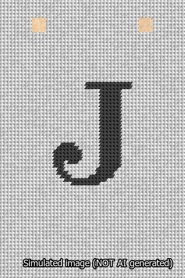 A simulated image of the stitched needlepoint design: Banner 13m Squared J Black on White. Not A.I. generated.