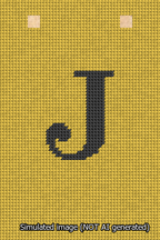 A simulated image of the stitched needlepoint design: Banner 13m Squared J Black on Yellow. Not A.I. generated.