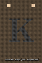 A simulated image of the stitched needlepoint design: Banner 13m Squared K Black on Brown. Not A.I. generated.