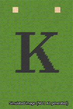 A simulated image of the stitched needlepoint design: Banner 13m Squared K Black on Light Green. Not A.I. generated.