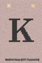 A simulated image of the stitched needlepoint design: Banner 13m Squared K Black on Pink. Not A.I. generated.