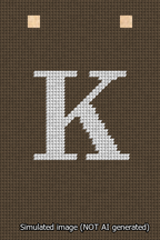 A simulated image of the stitched needlepoint design: Banner 13m Squared K White on Brown. Not A.I. generated.