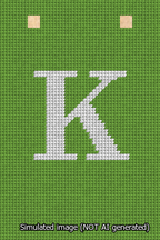 A simulated image of the stitched needlepoint design: Banner 13m Squared K White on Light Green. Not A.I. generated.