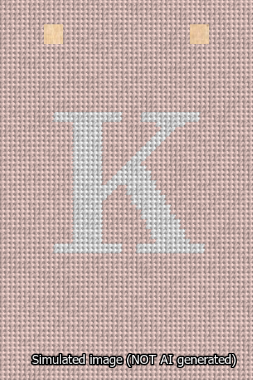 A simulated image of the stitched needlepoint design: Banner 13m Squared K White on Pink. Not A.I. generated.