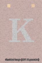 A simulated image of the stitched needlepoint design: Banner 13m Squared K White on Pink. Not A.I. generated.