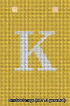 A simulated image of the stitched needlepoint design: Banner 13m Squared K White on Yellow. Not A.I. generated.