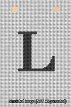 A simulated image of the stitched needlepoint design: Banner 13m Squared L Black on White. Not A.I. generated.