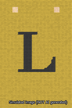 A simulated image of the stitched needlepoint design: Banner 13m Squared L Black on Yellow. Not A.I. generated.