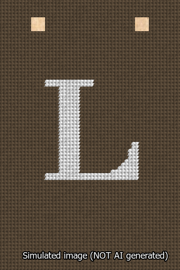 A simulated image of the stitched needlepoint design: Banner 13m Squared L White on Brown. Not A.I. generated.