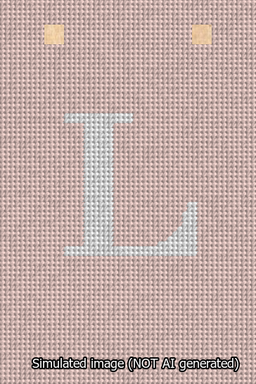 A simulated image of the stitched needlepoint design: Banner 13m Squared L White on Pink. Not A.I. generated.