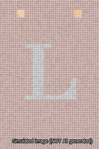 A simulated image of the stitched needlepoint design: Banner 13m Squared L White on Pink. Not A.I. generated.