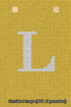 A simulated image of the stitched needlepoint design: Banner 13m Squared L White on Yellow. Not A.I. generated.