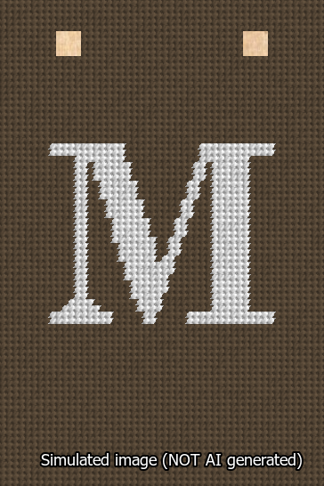 A simulated image of the stitched needlepoint design: Banner 13m Squared M White on Brown. Not A.I. generated.