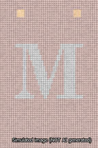 A simulated image of the stitched needlepoint design: Banner 13m Squared M White on Pink. Not A.I. generated.
