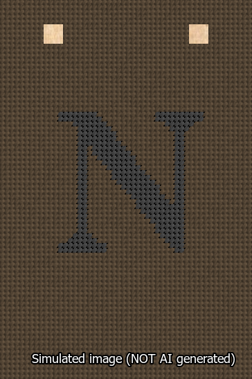 A simulated image of the stitched needlepoint design: Banner 13m Squared N Black on Brown. Not A.I. generated.