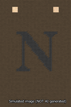 A simulated image of the stitched needlepoint design: Banner 13m Squared N Black on Brown. Not A.I. generated.