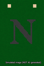 A simulated image of the stitched needlepoint design: Banner 13m Squared N Black on Green. Not A.I. generated.