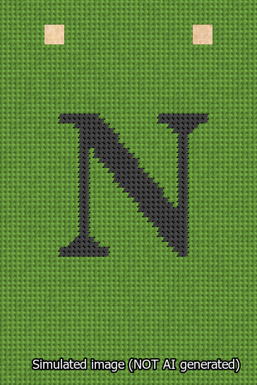 A simulated image of the stitched needlepoint design: Banner 13m Squared N Black on Light Green. Not A.I. generated.