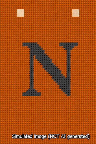 A simulated image of the stitched needlepoint design: Banner 13m Squared N Black on Orange. Not A.I. generated.