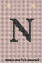 A simulated image of the stitched needlepoint design: Banner 13m Squared N Black on Pink. Not A.I. generated.