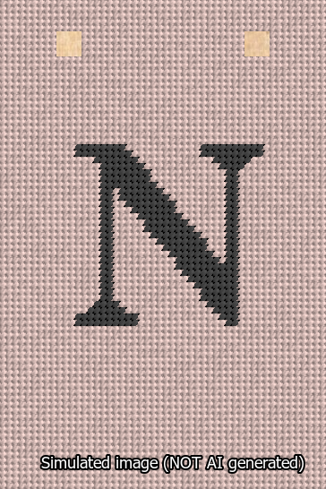 A simulated image of the stitched needlepoint design: Banner 13m Squared N Black on Pink. Not A.I. generated.