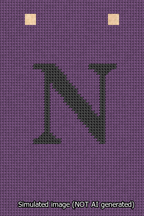 A simulated image of the stitched needlepoint design: Banner 13m Squared N Black on Purple. Not A.I. generated.