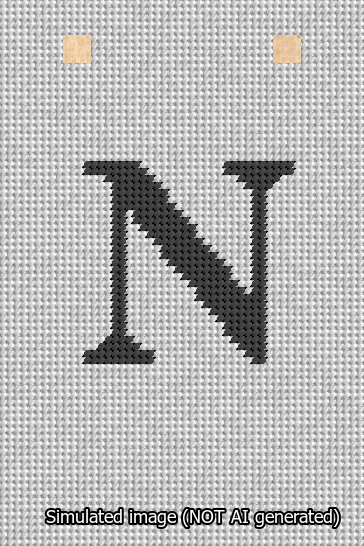 A simulated image of the stitched needlepoint design: Banner 13m Squared N Black on White. Not A.I. generated.