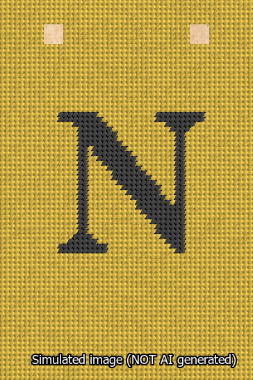 A simulated image of the stitched needlepoint design: Banner 13m Squared N Black on Yellow. Not A.I. generated.