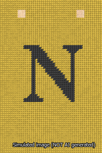 A simulated image of the stitched needlepoint design: Banner 13m Squared N Black on Yellow. Not A.I. generated.