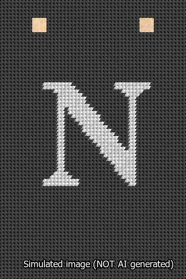 A simulated image of the stitched needlepoint design: Banner 13m Squared N White on Black. Not A.I. generated.