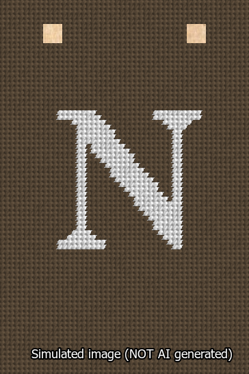 A simulated image of the stitched needlepoint design: Banner 13m Squared N White on Brown. Not A.I. generated.