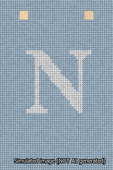 A simulated image of the stitched needlepoint design: Banner 13m Squared N White on Light Blue. Not A.I. generated.