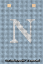 A simulated image of the stitched needlepoint design: Banner 13m Squared N White on Light Blue. Not A.I. generated.