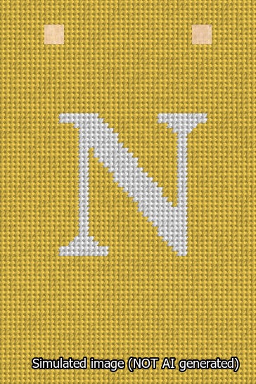 A simulated image of the stitched needlepoint design: Banner 13m Squared N White on Yellow. Not A.I. generated.