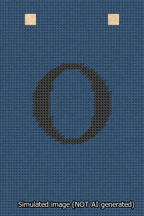 A simulated image of the stitched needlepoint design: Banner 13m Squared O Black on Blue. Not A.I. generated.