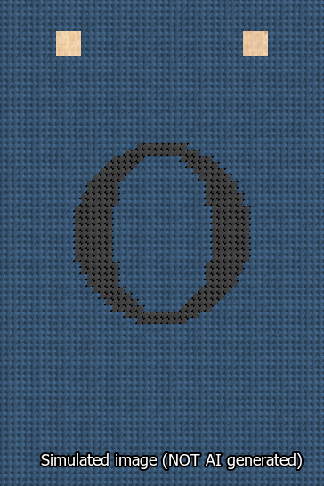 A simulated image of the stitched needlepoint design: Banner 13m Squared O Black on Blue. Not A.I. generated.