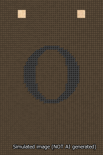 A simulated image of the stitched needlepoint design: Banner 13m Squared O Black on Brown. Not A.I. generated.