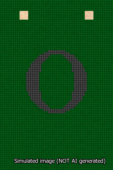 A simulated image of the stitched needlepoint design: Banner 13m Squared O Black on Green. Not A.I. generated.