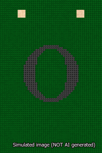A simulated image of the stitched needlepoint design: Banner 13m Squared O Black on Green. Not A.I. generated.