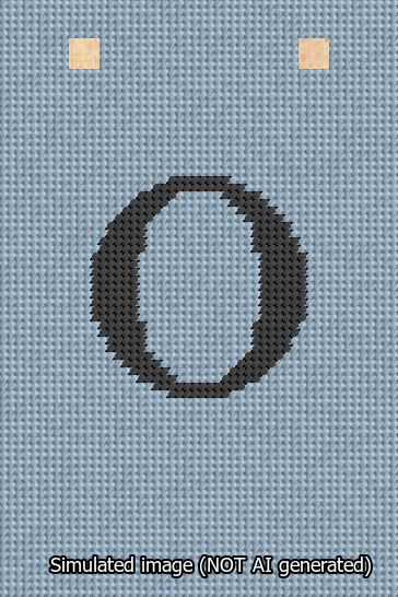 A simulated image of the stitched needlepoint design: Banner 13m Squared O Black on Light Blue. Not A.I. generated.