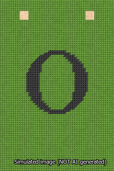 A simulated image of the stitched needlepoint design: Banner 13m Squared O Black on Light Green. Not A.I. generated.